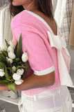 Bow Back Round Neck Short Sleeve Knit Top - Trendsi - Flyclothing LLC