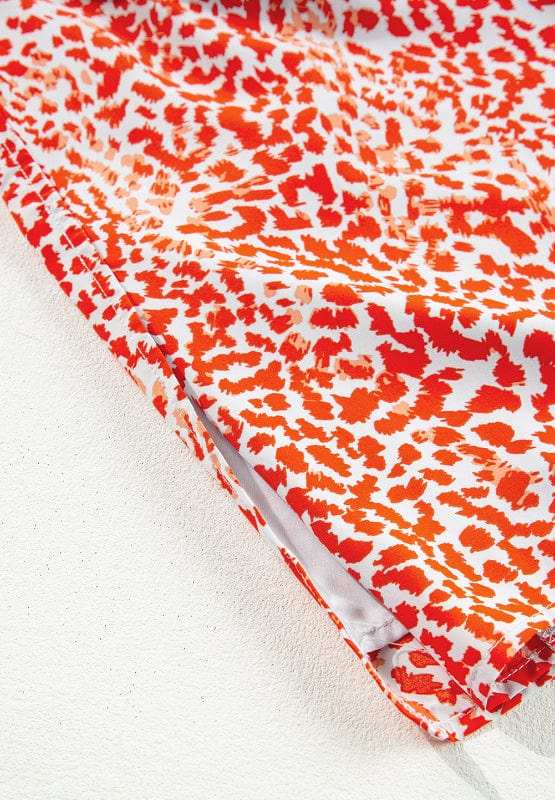 Slit Tied Printed Round Neck Mini Dress - Trendsi - Flyclothing LLC