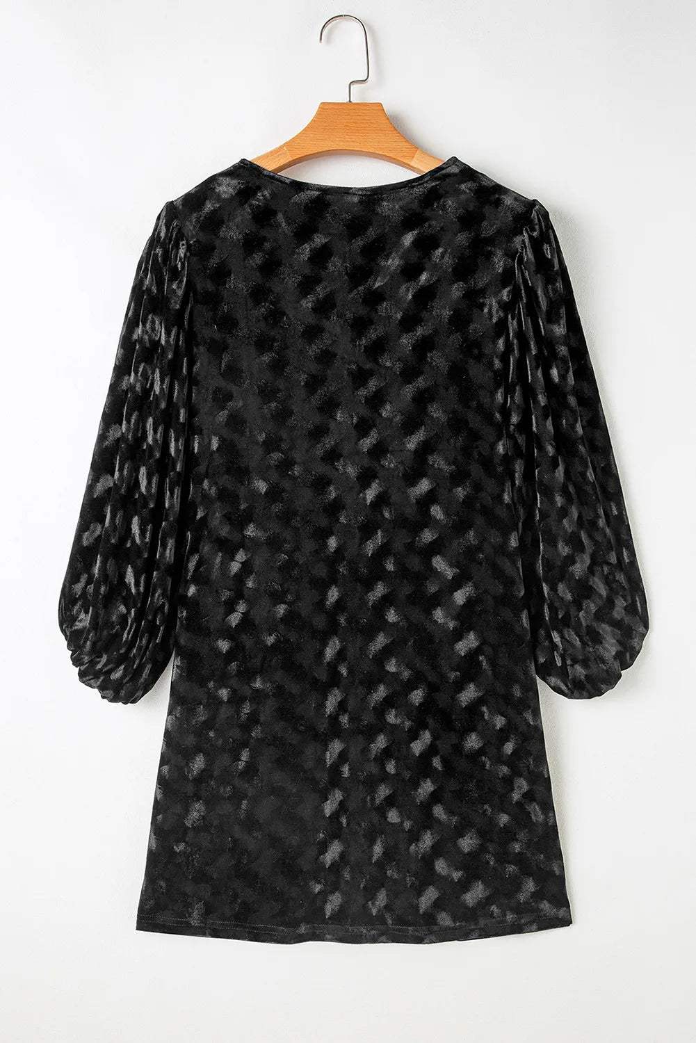 V-Neck Three-Quarter Sleeve Velvet Mini Dress - Trendsi - Flyclothing LLC