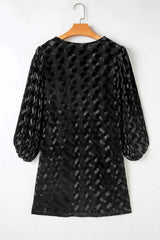 V-Neck Three-Quarter Sleeve Velvet Mini Dress - Trendsi - Flyclothing LLC