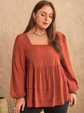 Plus Size Lace Detail Square Neck Long Sleeve Blouse - Trendsi - Flyclothing LLC