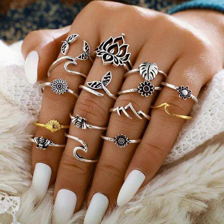 Alloy Multi Shapes 15-Piece Ring Set - Trendsi - Flyclothing LLC