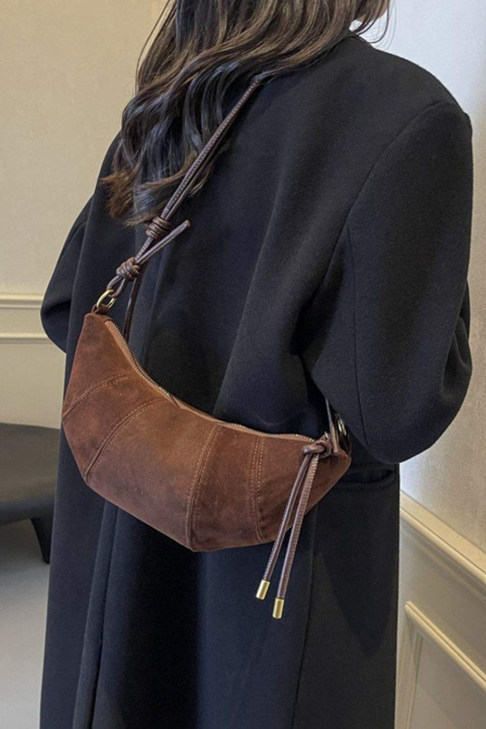 PU Leather Strap Suede Shoulder Bag - Trendsi - Flyclothing LLC