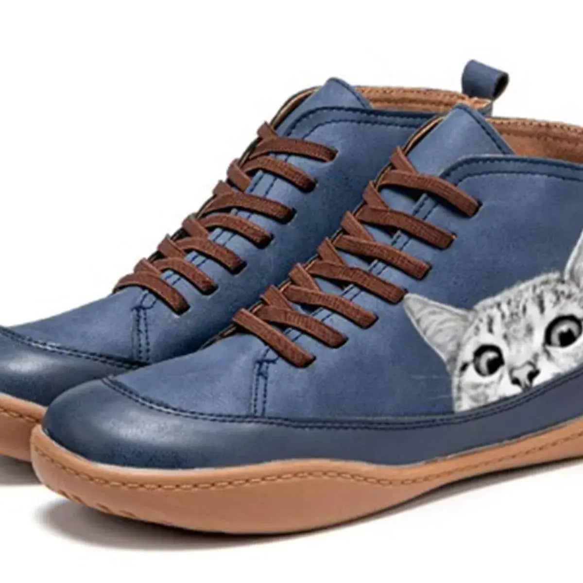 Cat Print Striped Ankle Sneakers - Trendsi - Flyclothing LLC