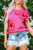 Crochet Flower Round Neck Cap Sleeve Sweater - Trendsi - Flyclothing LLC