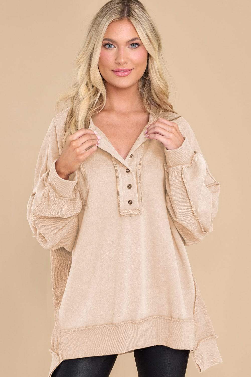 Exposed Seam Long Sleeve Sweatshirt - Trendsi - Flyclothing LLC