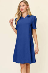 Double Take Full Size Texture Collared Neck Short Sleeve Dress - Trendsi - Flyclothing LLC