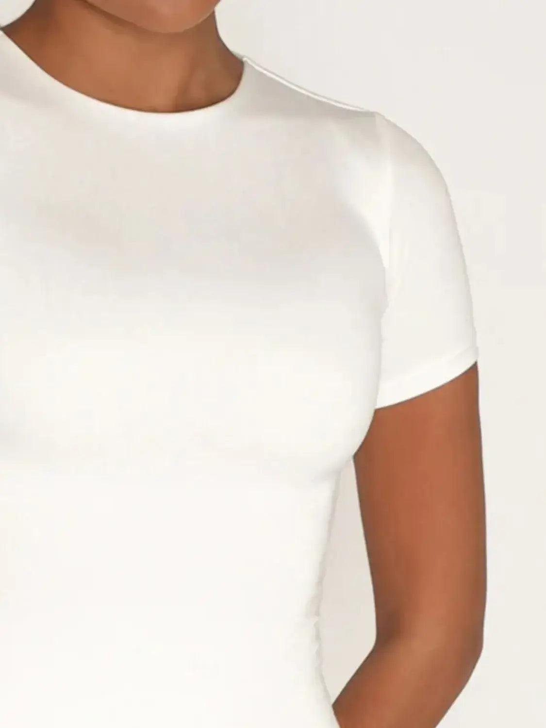 Round Neck Short Sleeve Swim Top - Trendsi - Flyclothing LLC