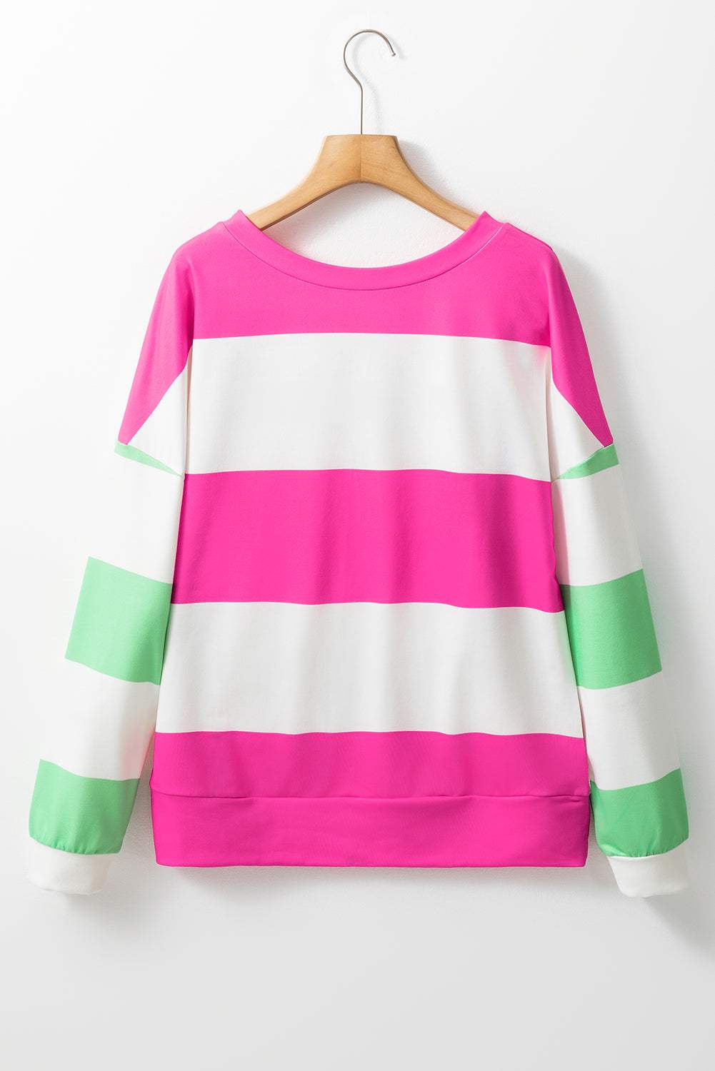 Contrast Color Block Round Neck Long Sleeve Top - Trendsi - Flyclothing LLC
