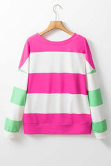 Contrast Color Block Round Neck Long Sleeve Top - Trendsi - Flyclothing LLC
