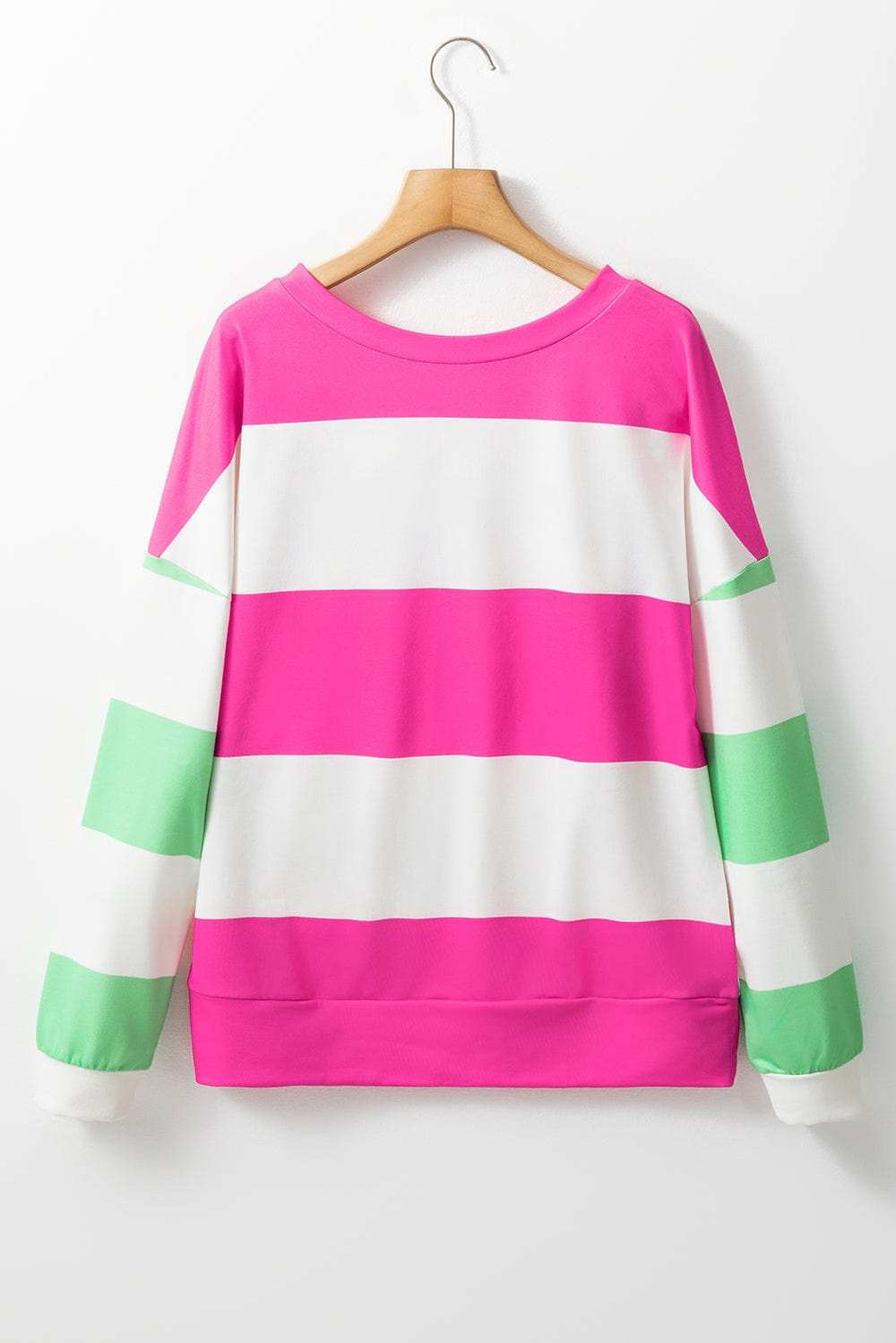 Contrast Color Block Round Neck Long Sleeve Top - Trendsi - Flyclothing LLC