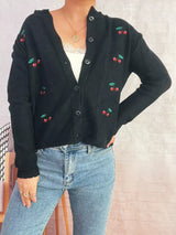 Cherry Embroidered Button Up Cardigan - Trendsi - Flyclothing LLC
