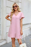 Tied Button Up Short Sleeve Mini Shirt Dress - Trendsi - Flyclothing LLC