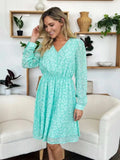 Double Take Full Size Printed Ruched V-Neck Long Sleeve Dress - Trendsi - Flyclothing LLC