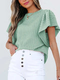 Round Neck Ruffle Sleeve Top - Trendsi - Flyclothing LLC