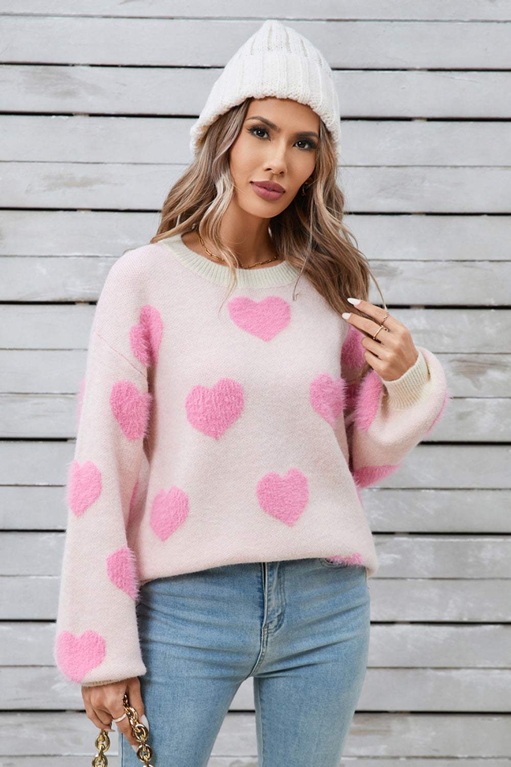 Angel Wings Heart Dropped Shoulder Long Sleeve Sweater - Trendsi - Flyclothing LLC