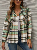 Plaid Collared Neck Long Sleeve Jacket - Trendsi