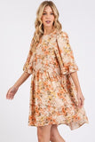 Mittoshop Flower Print Linen Blend Babydoll Mini Dress - Trendsi