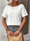 Lace Detail Eyelet Short Sleeve Blouse - Trendsi