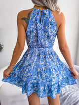 Tied Printed Grecian Neck Mini Dress - Trendsi - Flyclothing LLC