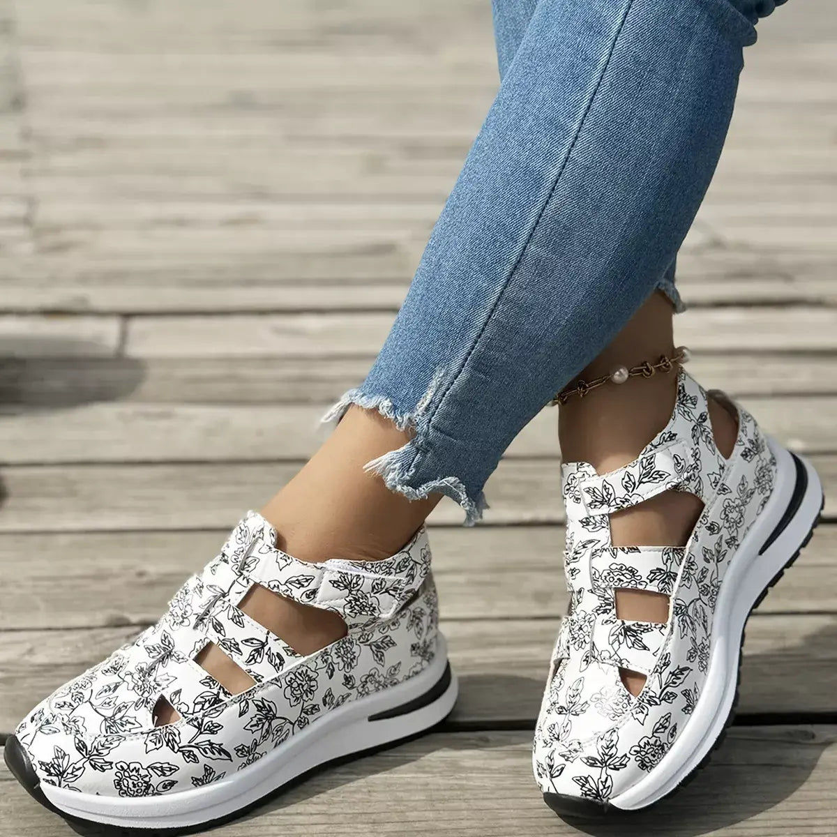 Cutout Velcro Sandals - Trendsi - Flyclothing LLC