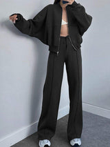 Baseball Collar Zip Up Top and Drawstring Paants Set - Trendsi - Flyclothing LLC
