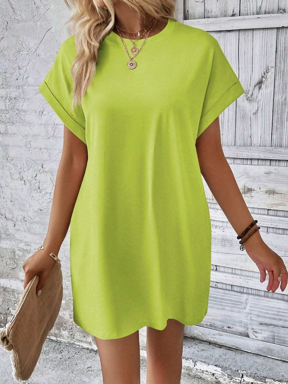 Round Neck Short Sleeve Mini Dress - Trendsi - Flyclothing LLC