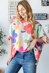 HOPELY Floral Waffle Oversize T-Shirt - Trendsi