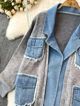 Raw Hem Denim Pocket Patchwork Cardigan - Trendsi - Flyclothing LLC