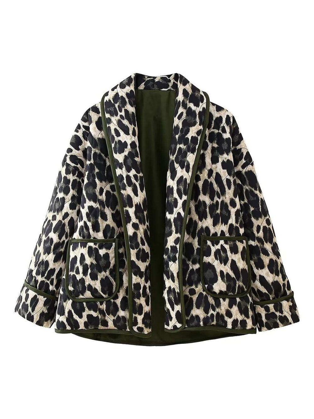 Leopard Open Front Long Sleeve Outerwear - Trendsi - Flyclothing LLC