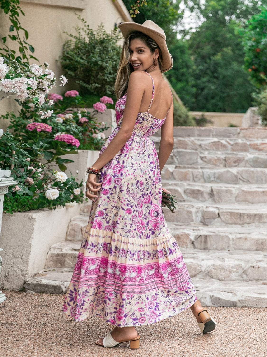 Tassel Printed V-Neck Maxi Dress - Trendsi - Flyclothing LLC