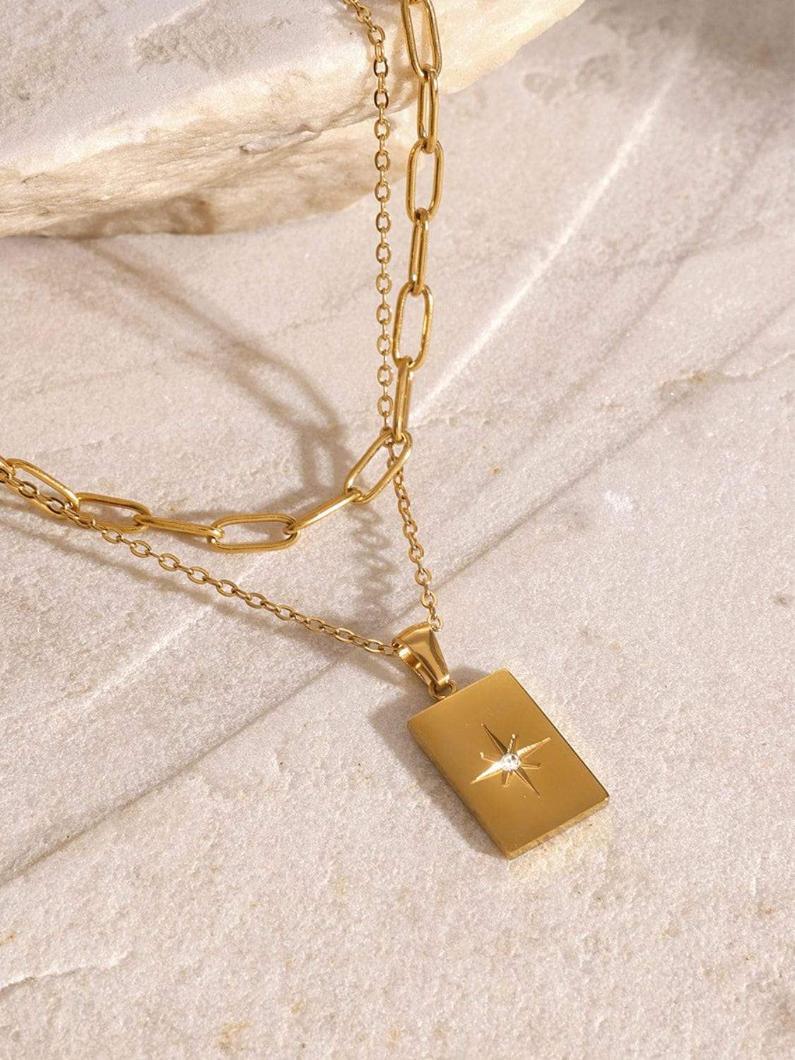 18K Gold-Plated Stainless Steel Double-Layered Necklace - Trendsi - Flyclothing LLC