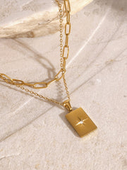 18K Gold-Plated Stainless Steel Double-Layered Necklace - Trendsi