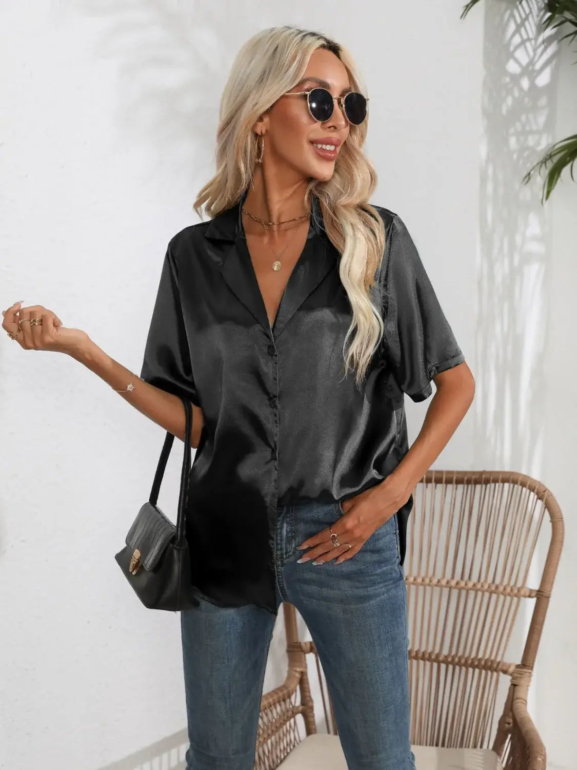 Button Down Short Sleeve Shirt - Trendsi - Flyclothing LLC