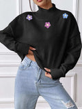 Flower Turtleneck Long Sleeve Sweater - Trendsi - Flyclothing LLC