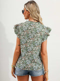 Ruffled Floral Notched Cap Sleeve Blouse - Trendsi - Flyclothing LLC