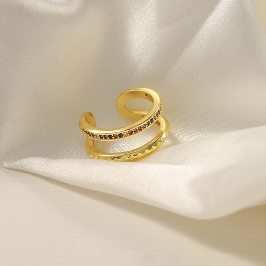 Gold-Plated Czech Diamond Double-Layered Ring - Trendsi