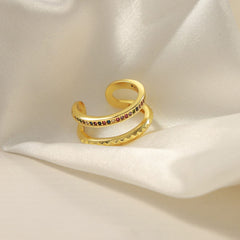 Gold-Plated Czech Diamond Double-Layered Ring - Trendsi