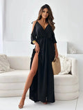 Tied Shoulder Slit Maxi Dress - Trendsi