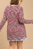 Umgee Full Size Distressed Hem Multicolored Round Neck Knit Tunic Dress Plus Size - Trendsi - Flyclothing LLC