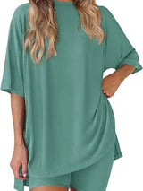Full Size Half Sleeve T-Shirt and Shorts Set Plus Size - Trendsi - Flyclothing LLC
