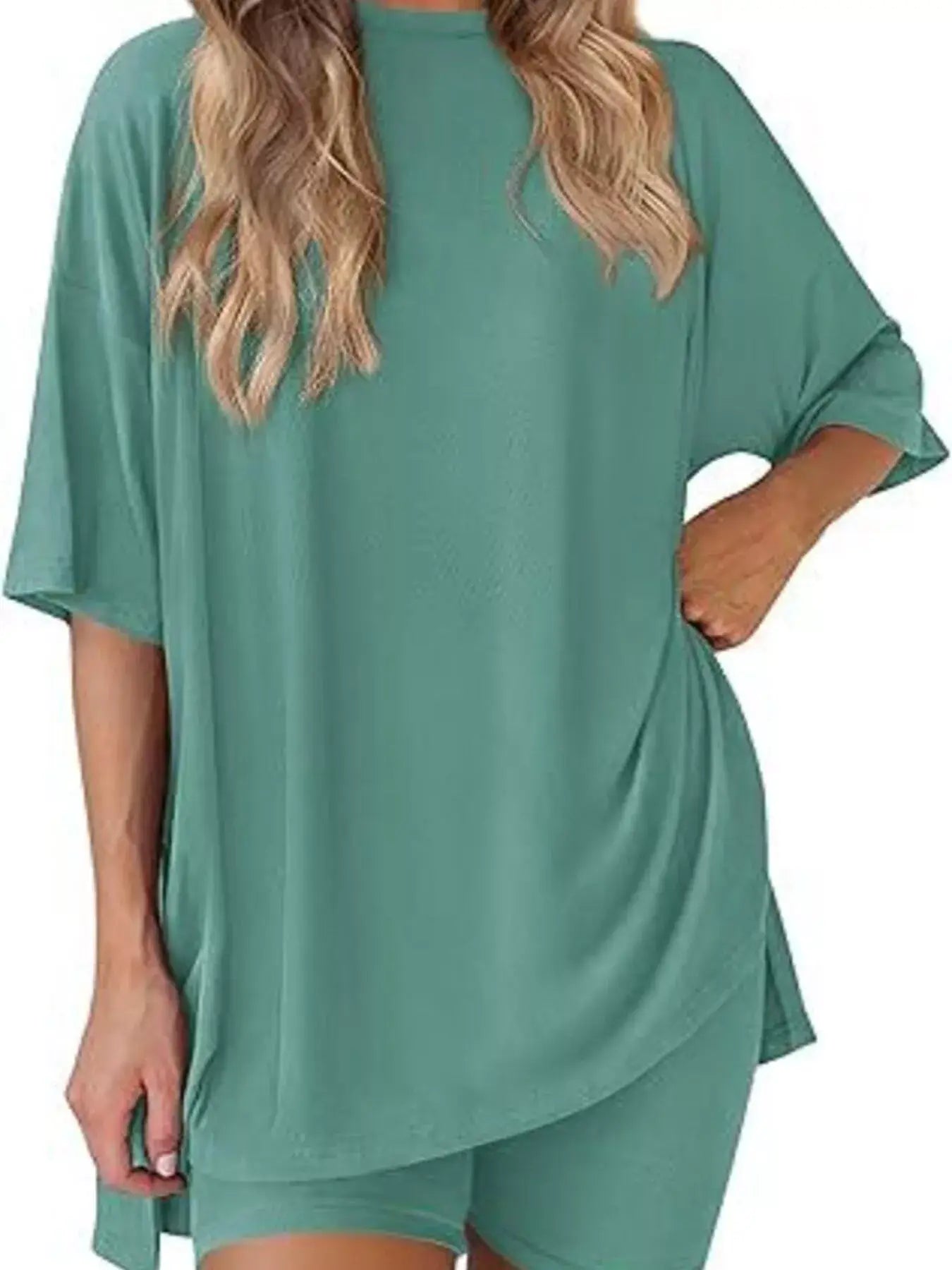 Full Size Half Sleeve T-Shirt and Shorts Set Plus Size - Trendsi - Flyclothing LLC