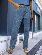 Pearl Detail Jeans with Pockets - Trendsi - Flyclothing LLC