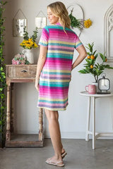 Heimish Full Size Striped Short Sleeve Mini Tee Dress Plus Size - Trendsi - Flyclothing LLC