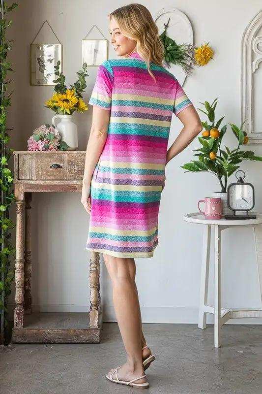 Heimish Full Size Striped Short Sleeve Mini Tee Dress Plus Size - Trendsi - Flyclothing LLC