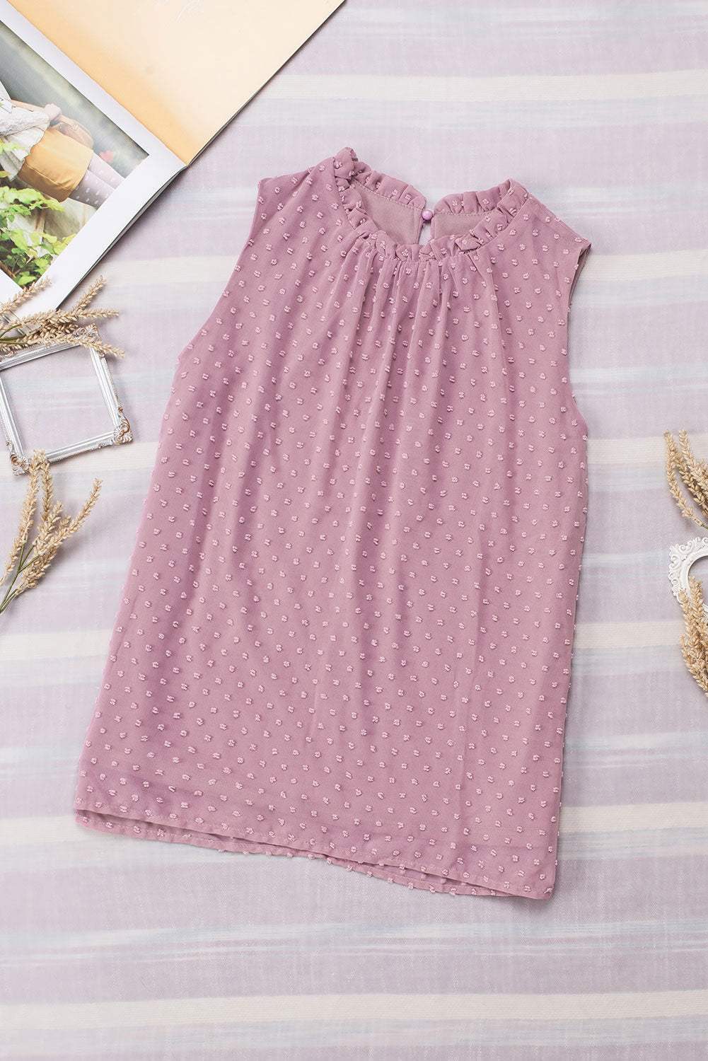 Frill Swiss Dot Round Neck Tank - Trendsi - Flyclothing LLC
