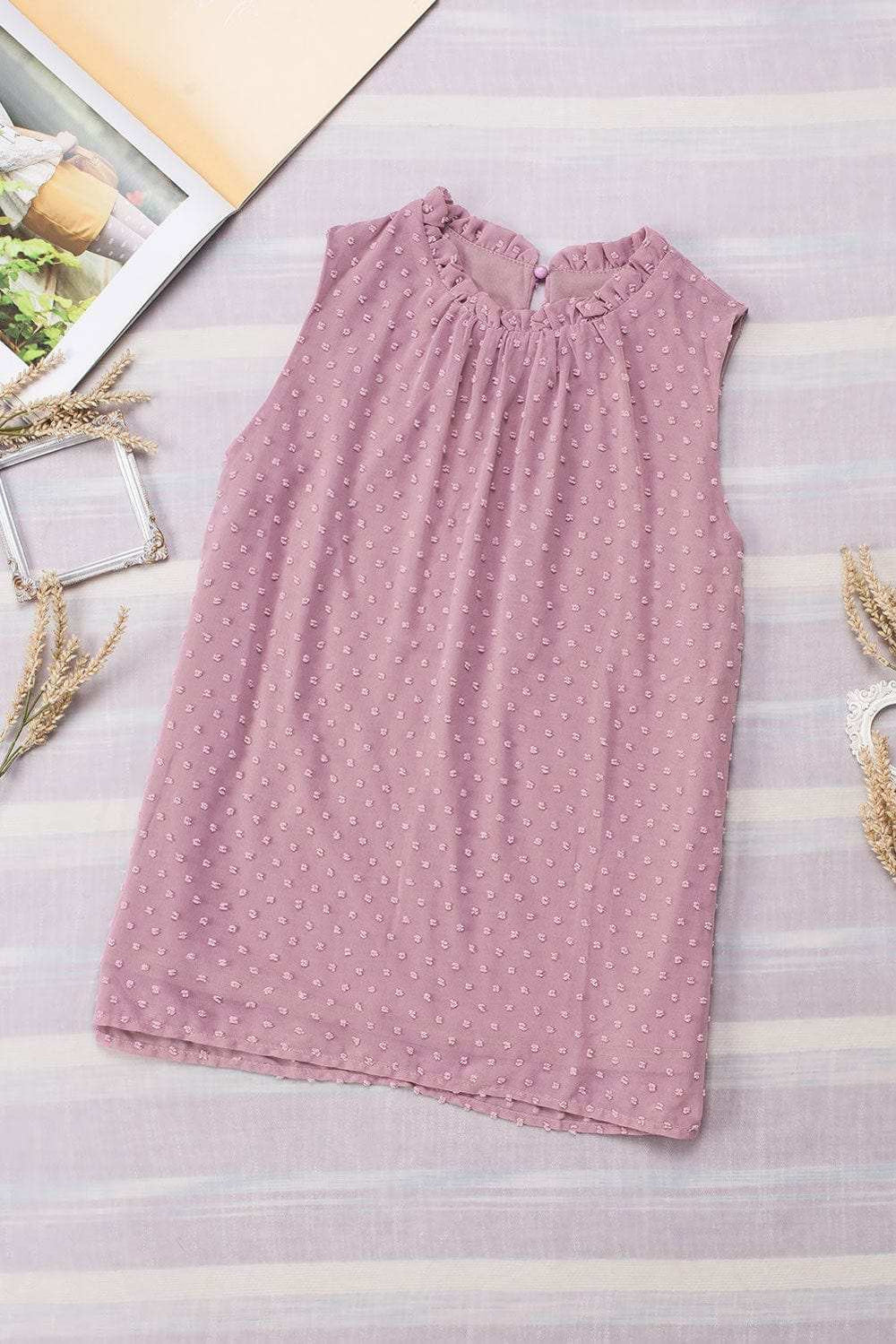 Frill Swiss Dot Round Neck Tank - Trendsi - Flyclothing LLC