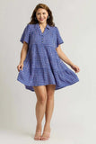 Umgee Full Size Gingham Tiered Button Detail Short Sleeve Dress Plus Size - Trendsi - Flyclothing LLC
