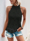 Lace Grecian Neck Tie Back Top - Trendsi - Flyclothing LLC