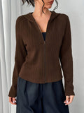 Texture Zip Up Long Sleeve Hooded Outerwear - Trendsi